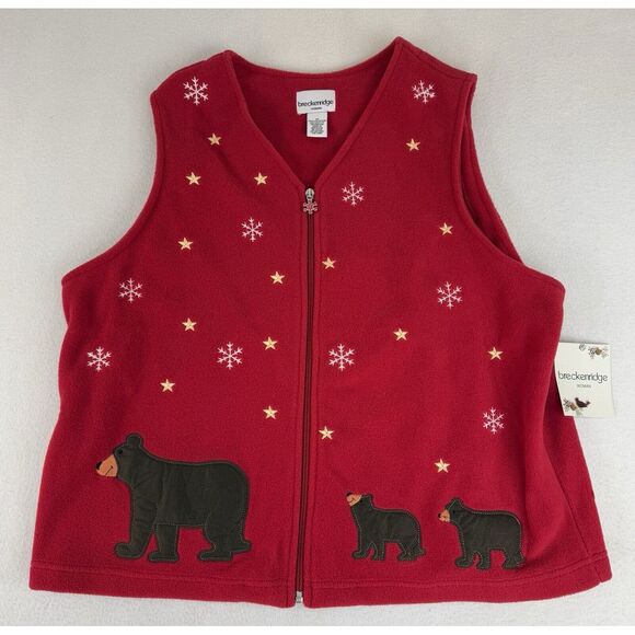 Breckenridge Bear Snowflake Holiday Sweater Vest Zip Up Women's Plus Size 1X NWT - Picture 1 of 10